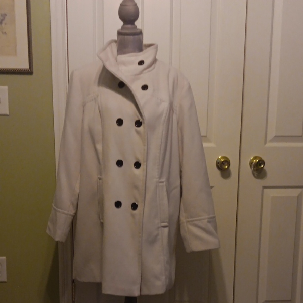 Ashley Stewart Double-Breasted Cream Pea Coat